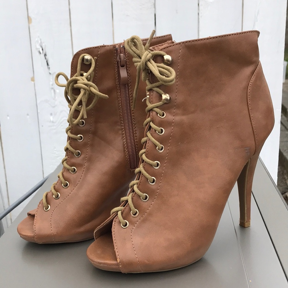Peep Toe Lace Up Booties